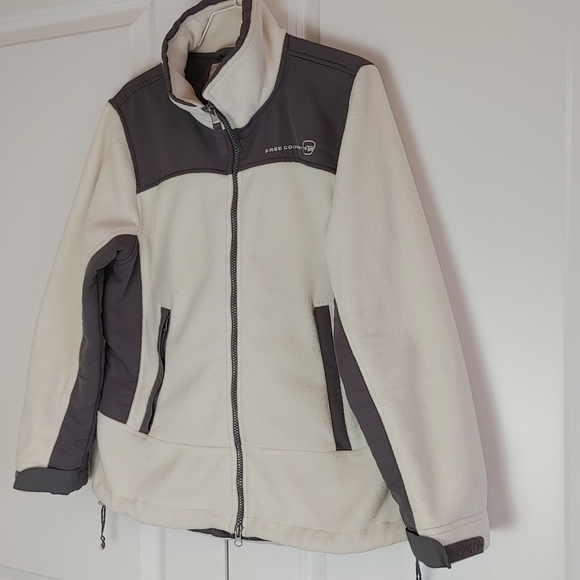 Women's Sz M Free Country Fleece Jacket Gray and Winter White Pockets zipup - Picture 3 of 7